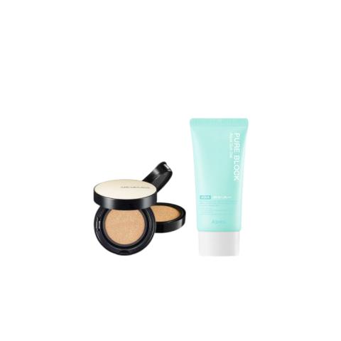 A'PIEU - Pure Block Aqua Sun Gel SPF50+ PA+++ X Jung Saem Mool - Essential Skin Nuder Long Wear Cushion - 14g +14g - Light A'PIEU - Pure Block Aqua Sun Gel SPF50+ PA+++ X Jung Saem Mool - Essential Skin Nuder Long Wear Cushion - 14g +14g - Light