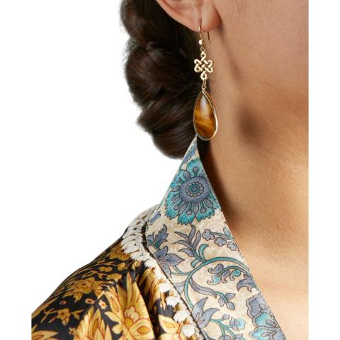 Rituals Tiger Eye Infinity Earrings Pear Cut Gold Plated Rituals Tiger Eye Infinity Earrings Pear Cut Gold Plated